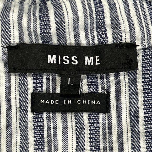 Miss Me Women’s L Blue Striped Tunic with Roll Tab Sleeves and Pockets Lagenlook - Picture 3 of 6
